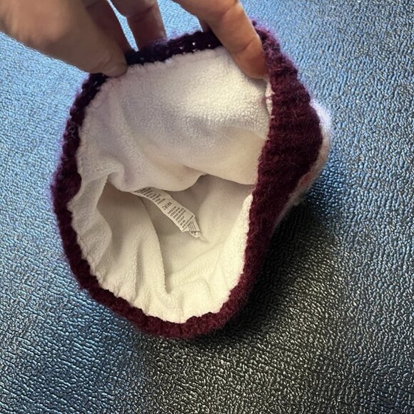 PrAna Francesca Pom Beanie Hat OS Purple Wool Winter Ski Snow Fleece Lined - Picture 5 of 6